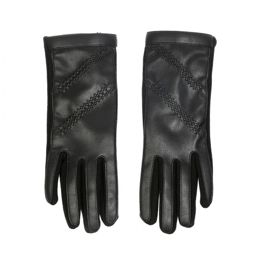 TX010-01 Перчатки женские, иск.кожа/текстиль, чёрный