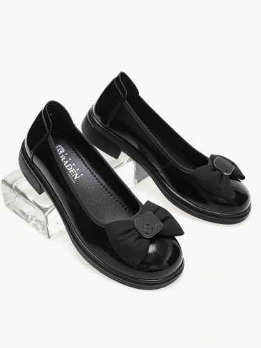 ME306-022 Туфли женские, нат.кожа/текстиль, чёрный фото 2