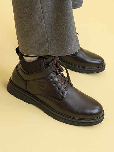 LZ127-041 Ботинки мужские, нат.кожа/шерсть, коричневый