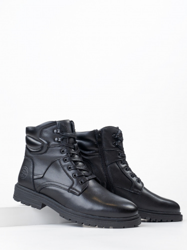 LZ123-020 Ботинки мужские, нат.кожа/шерсть, чёрный